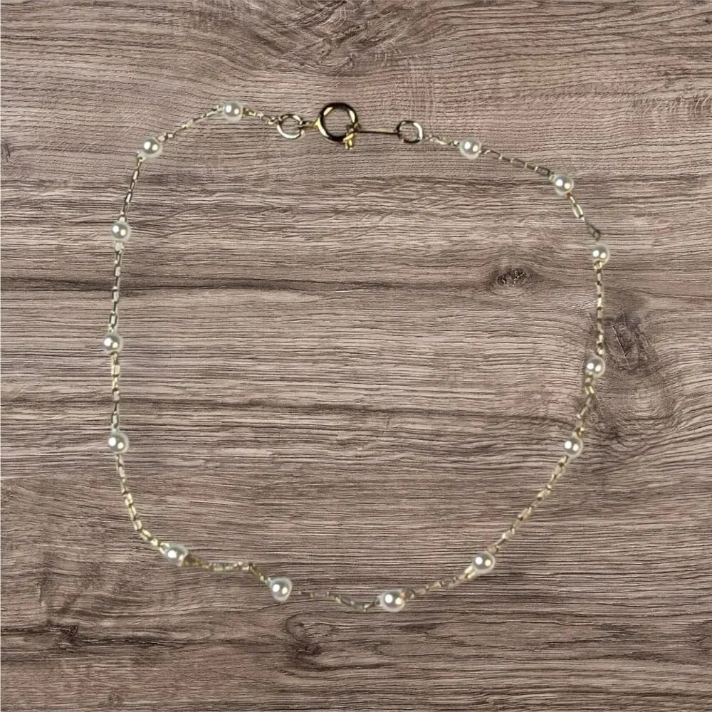 Pearl and Gold Tone Bracelet / Anklet 8.75